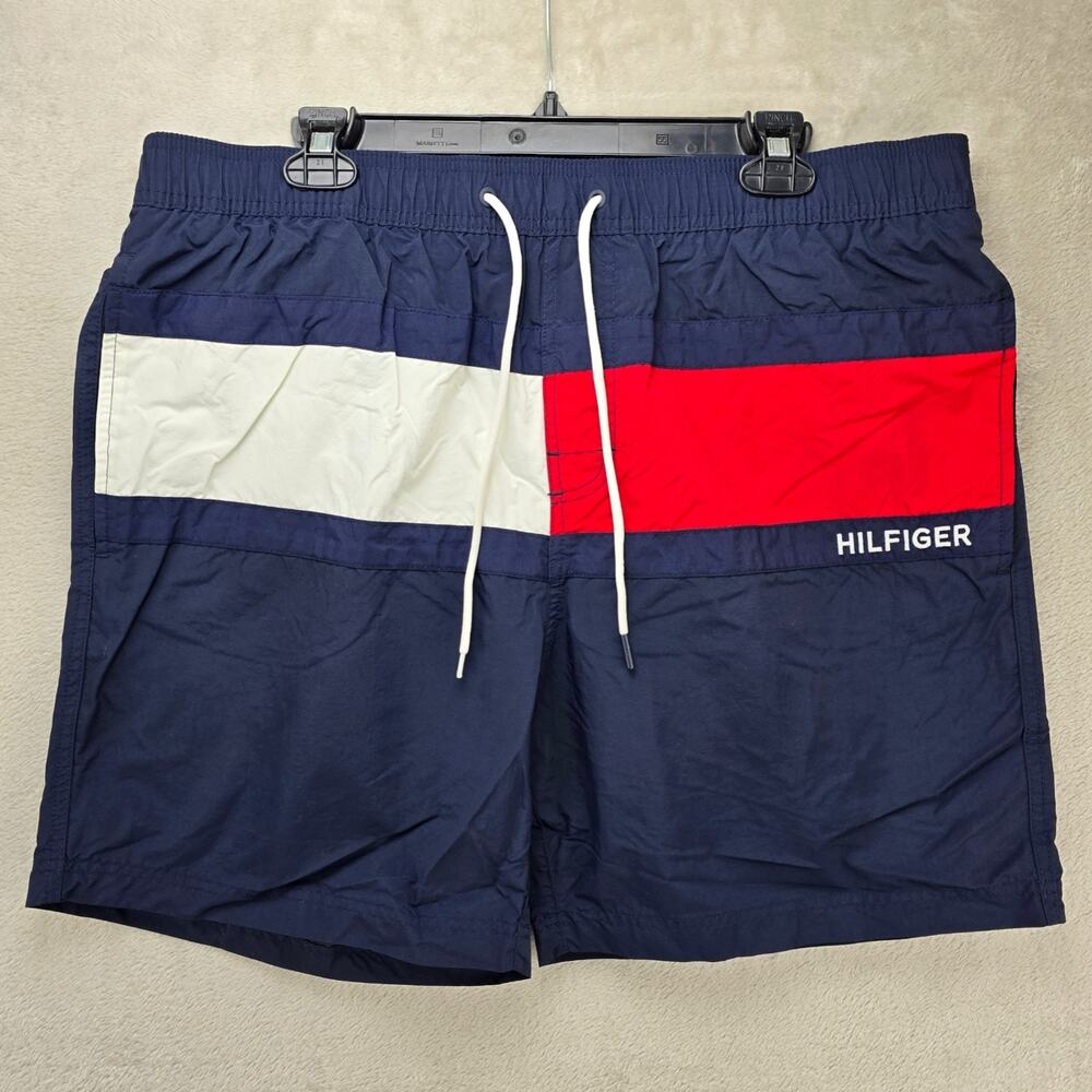 Tommy Hilfiger Mens XL Swim Trunks Flag Colorblock Red White Blue Shorts Y2k